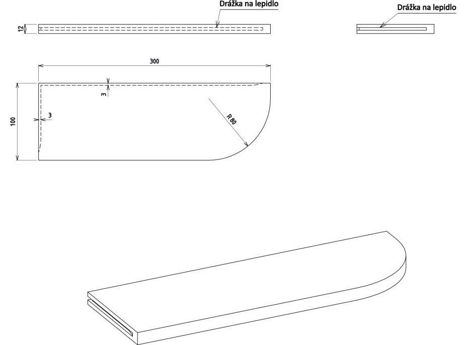 Sapho ABELINE rohová police rockstone 300x100mm, excentrická, bílá mat AE300-0101