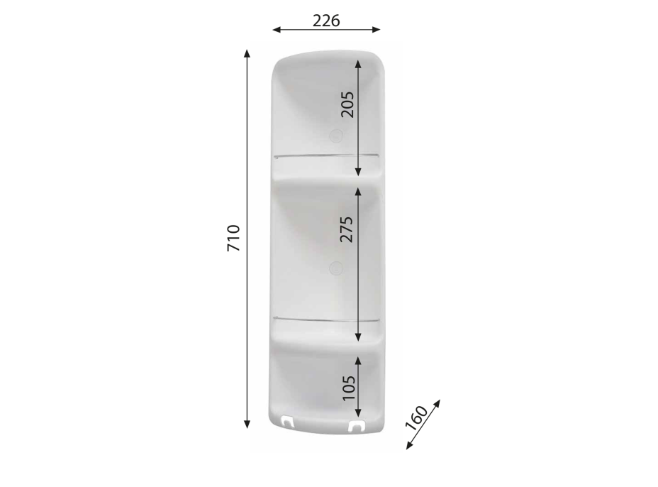 Gedy CAESAR třípatrová rohová polička do sprchy 226x710x160 mm, ABS plast, bílá 7081