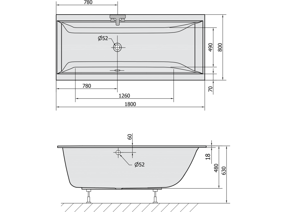 Polysan CLEO SLIM obdélníková vana 180x80x48cm, bílá 95611S