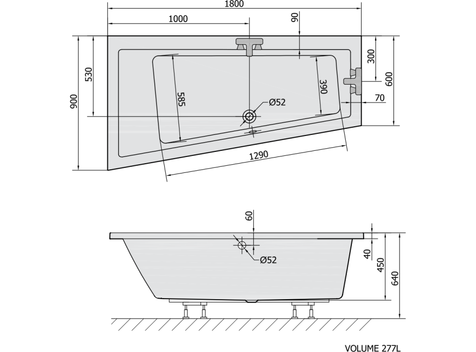 Polysan ANDRA L asymetrická vana 180x90x45cm, ivory 72872.40