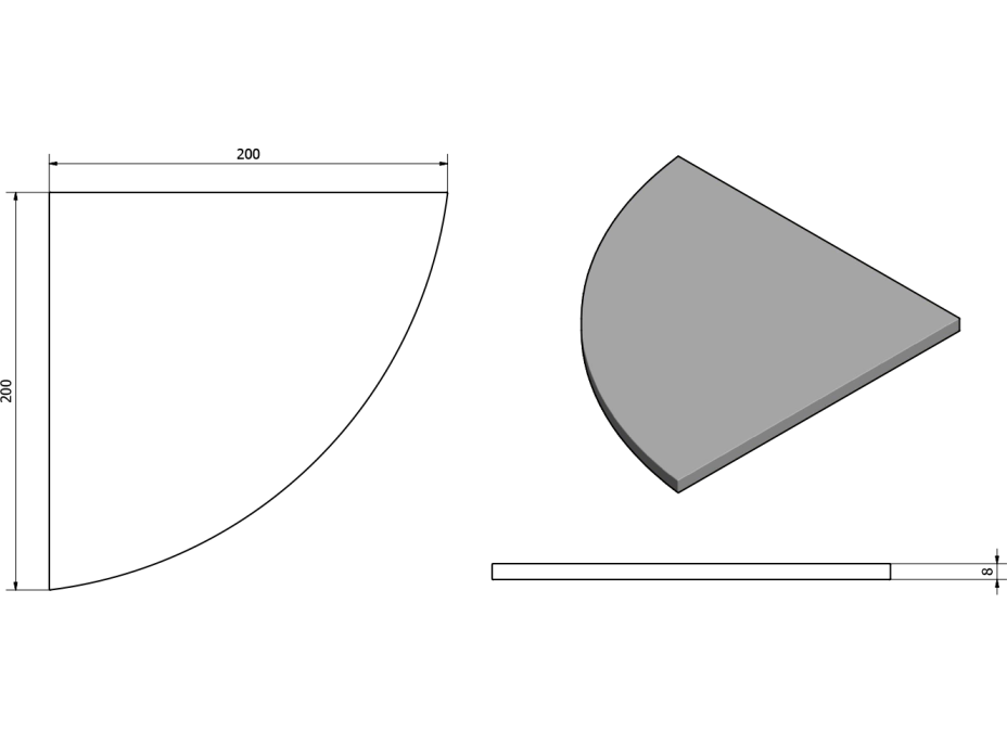 Sapho Police rohová, čtvrtkruhová 200x200x8mm, čiré sklo 23487