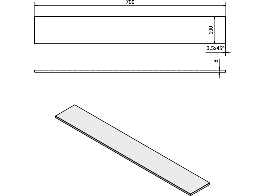 Sapho Police 700x100x8mm, mléčné sklo 22483