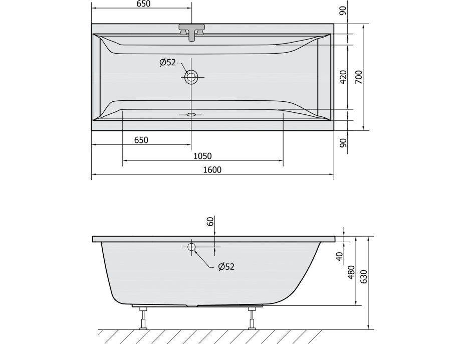 Polysan CLEO obdélníková vana 160x70x48cm, bílá mat 73611.11