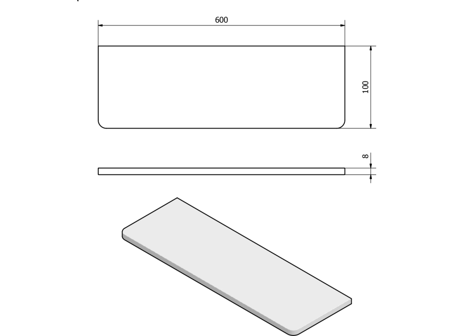 Sapho Police 600x100x8mm, čiré sklo 23482