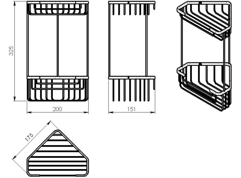 Gedy SMART dvoupatrová rohová police 200x325x151mm, černá mat 2482-14