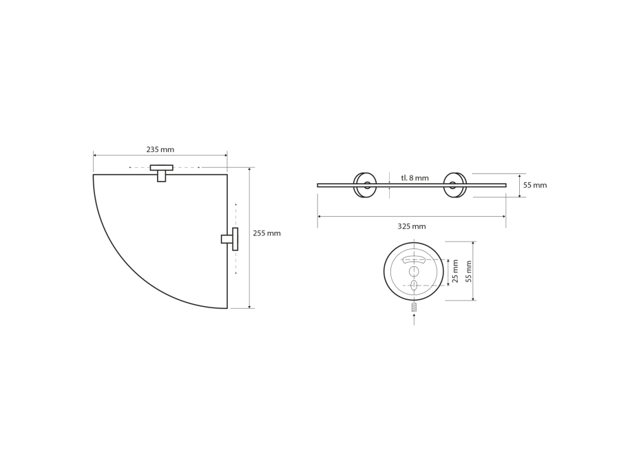 Sapho X-ROUND E skleněná polička rohová 235x255mm, chrom XR603