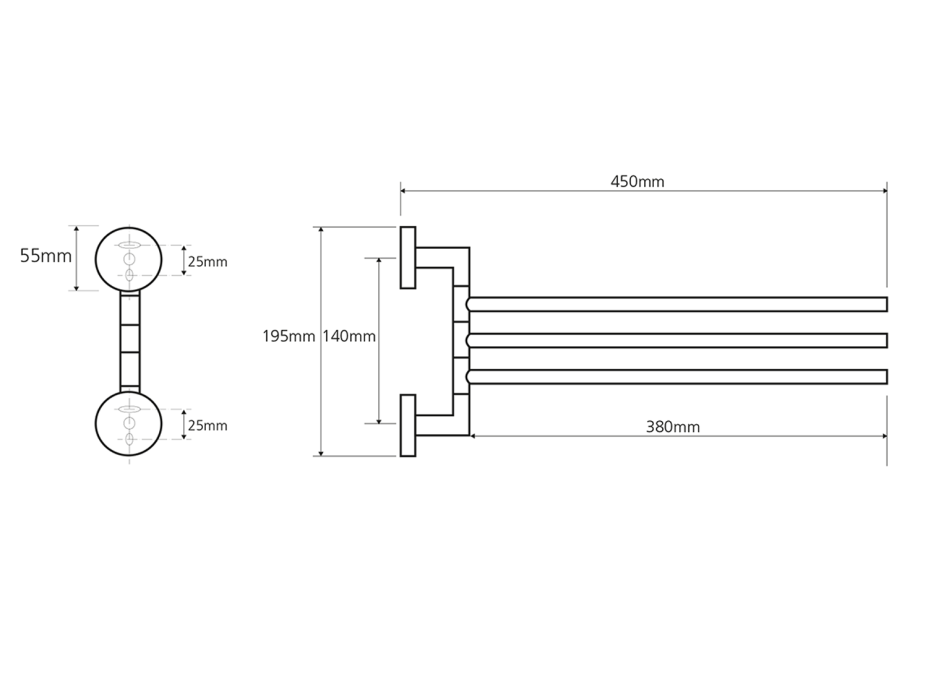 Sapho X-ROUND trojitý držák ručníků otočný 380mm, chrom XR407