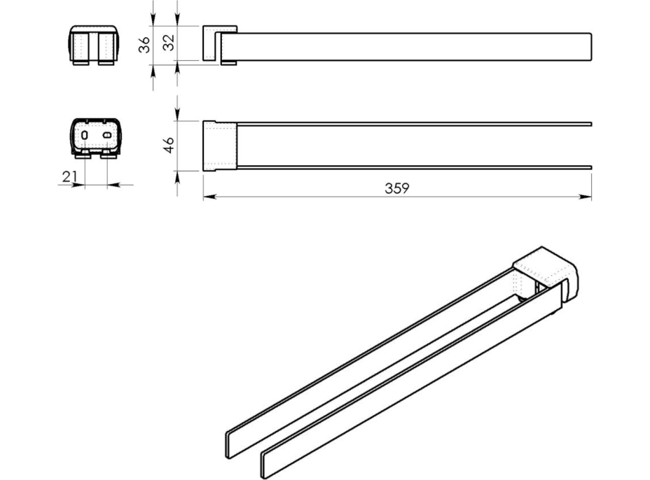 Gedy PIRENEI dvojitý držák ručníků otočný 350mm, černá mat PI2314