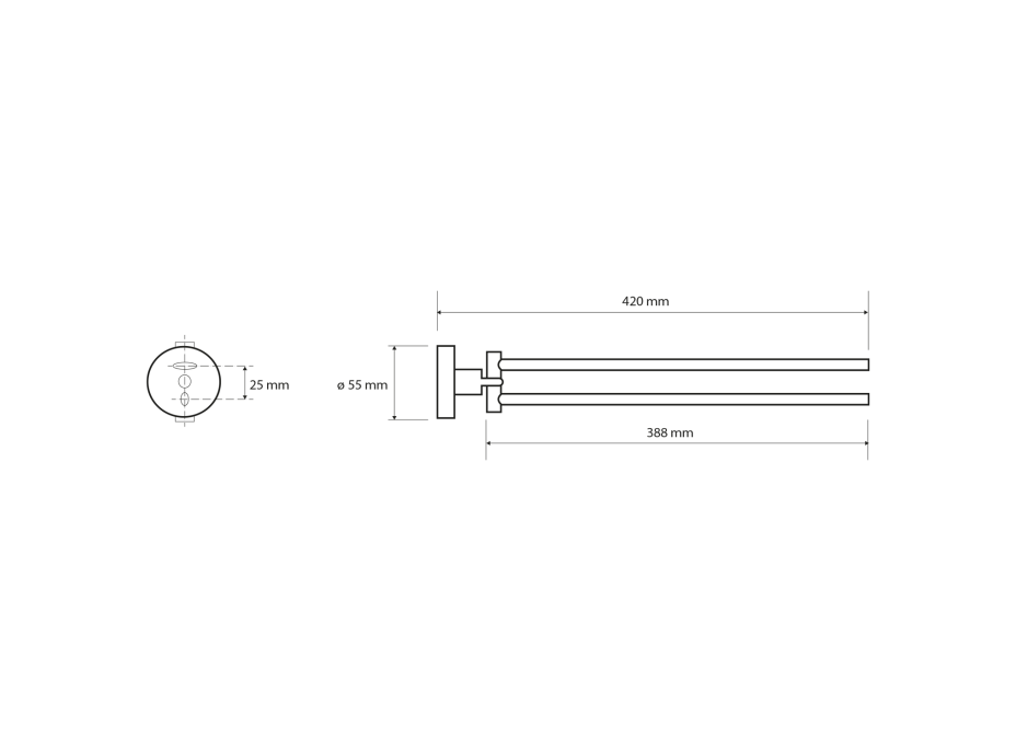 Sapho X-ROUND dvojitý držák ručníků otočný 420mm, chrom XR405