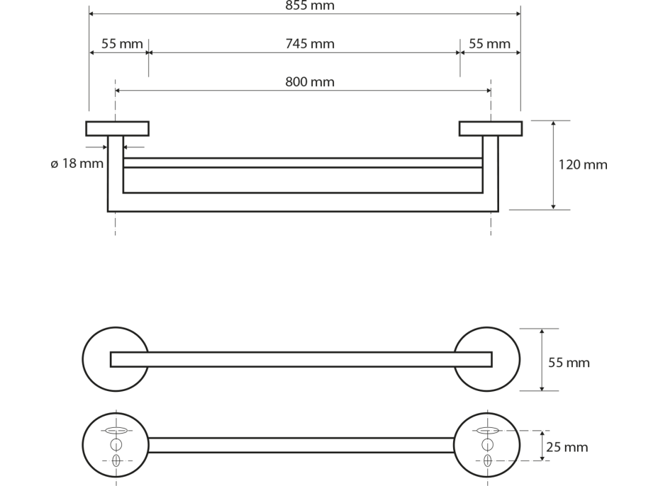 Sapho X-ROUND E dvojitý držák ručníků 800x120mm, chrom XR425