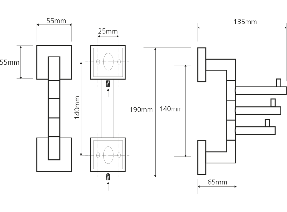 Sapho X-SQUARE trojháček otočný, chrom XQ204