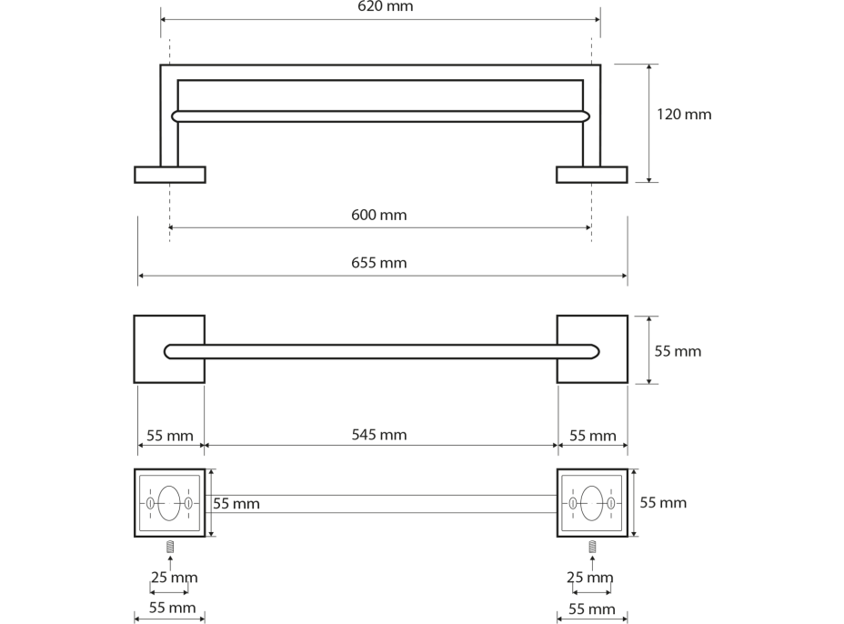 Sapho X-SQUARE dvojitý držák ručníků 650x120mm, chrom XQ404