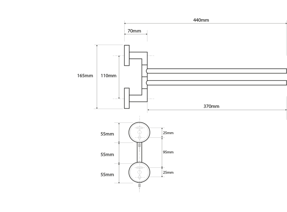 Sapho X-STEEL dvojitý držák ručníků otočný 370mm, nerez mat XS405
