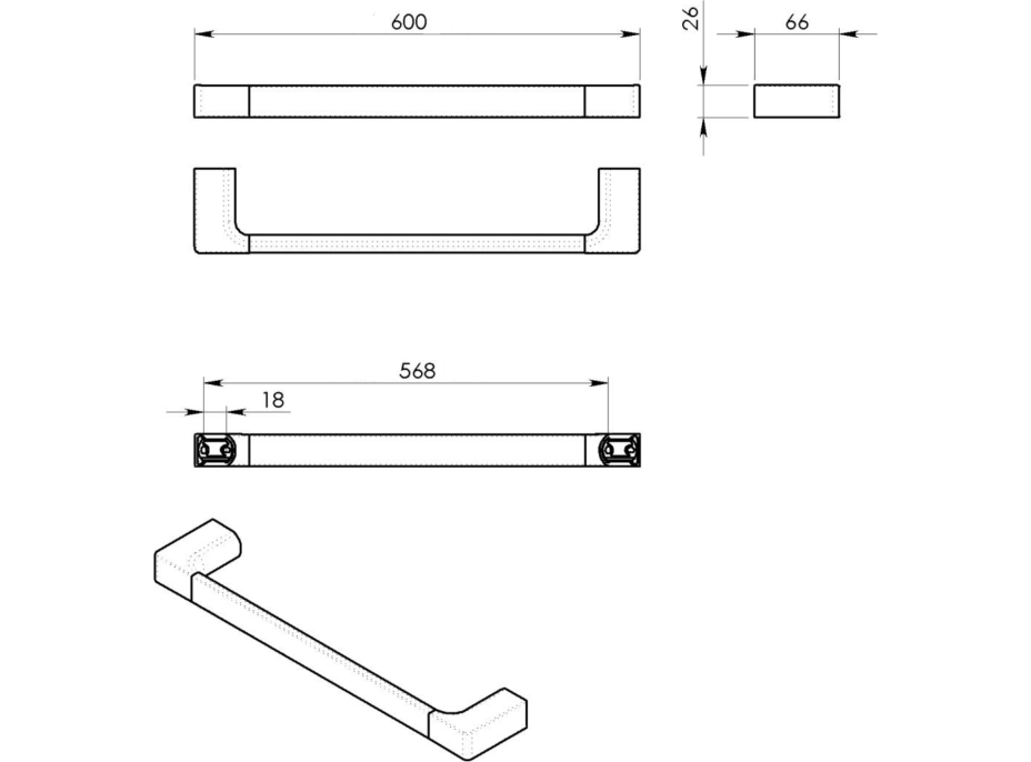 Gedy PIRENEI držák ručníků 600x66mm, bílá mat PI216002