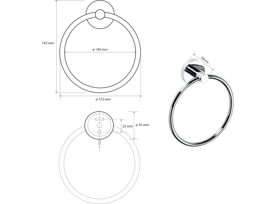 Sapho X-ROUND E držák ručníků kruh, chrom XR411