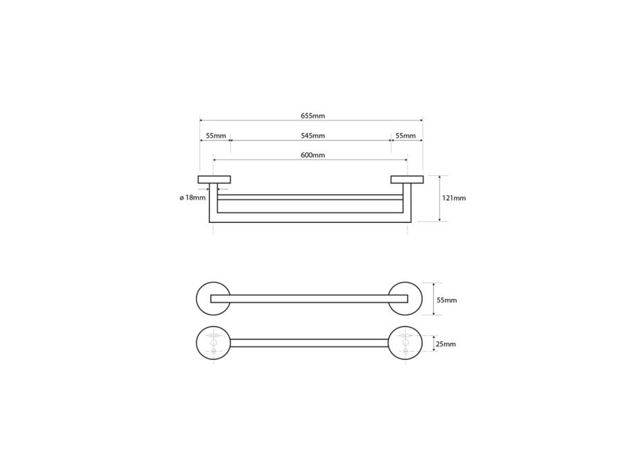 Sapho X-ROUND dvojitý držák ručníků 600x121mm, chrom XR401