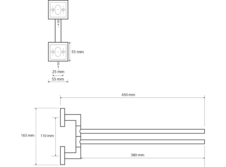 Sapho X-SQUARE dvojitý držák ručníků otočný 420mm, chrom XQ405