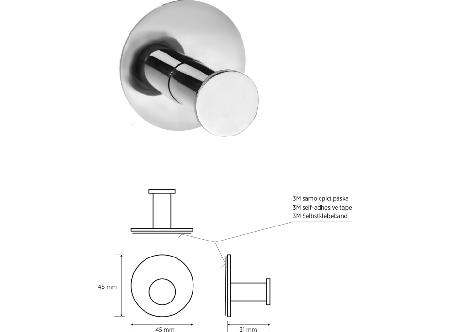 Sapho X-ROUND samolepící háček, nerez lesk XR219