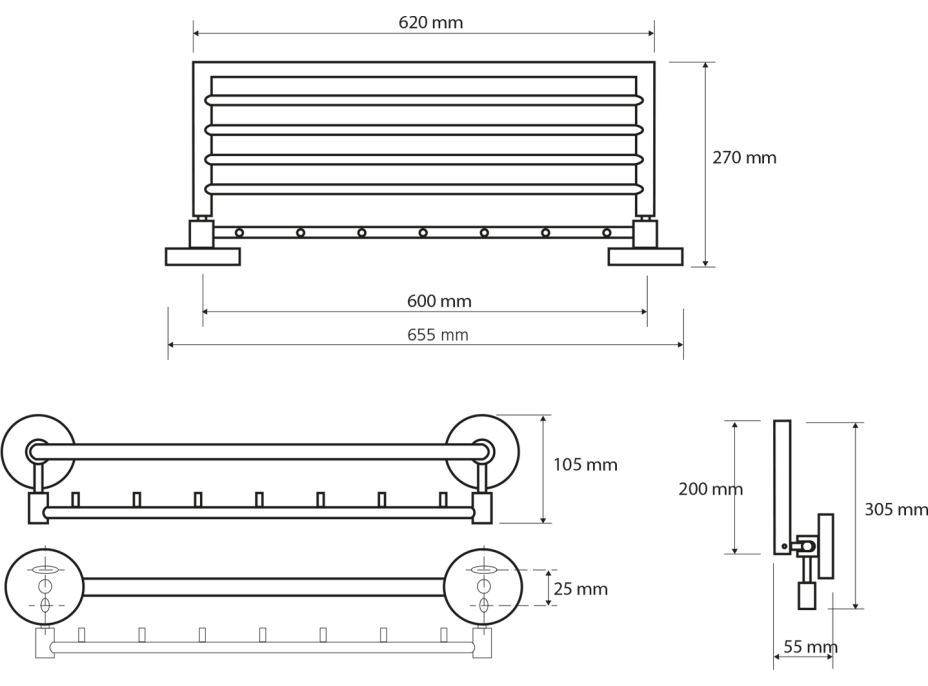 Sapho X-ROUND polička na ručníky výklopná s háčky 600mm, chrom XR422