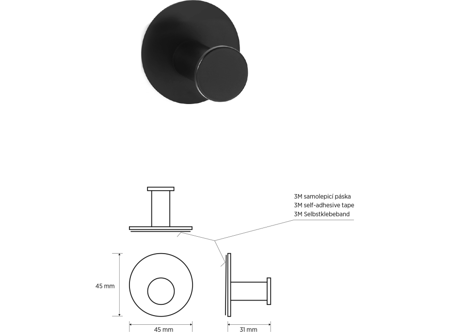 Sapho X-ROUND samolepící háček, černá mat XR219B