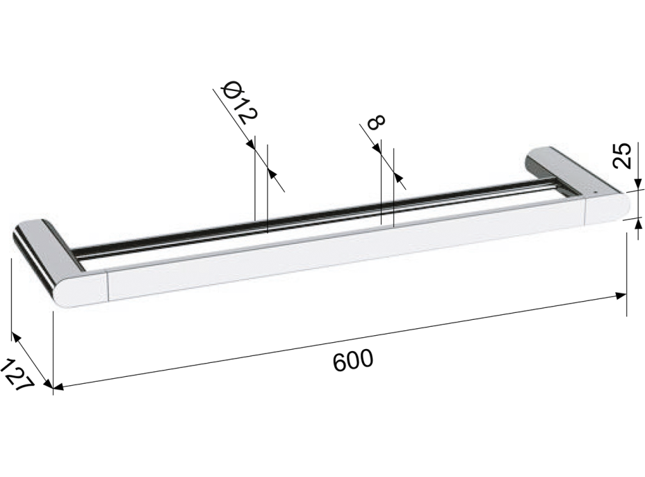 Sapho FLORI dvojitý držák ručníků 600x127mm, chrom RF011