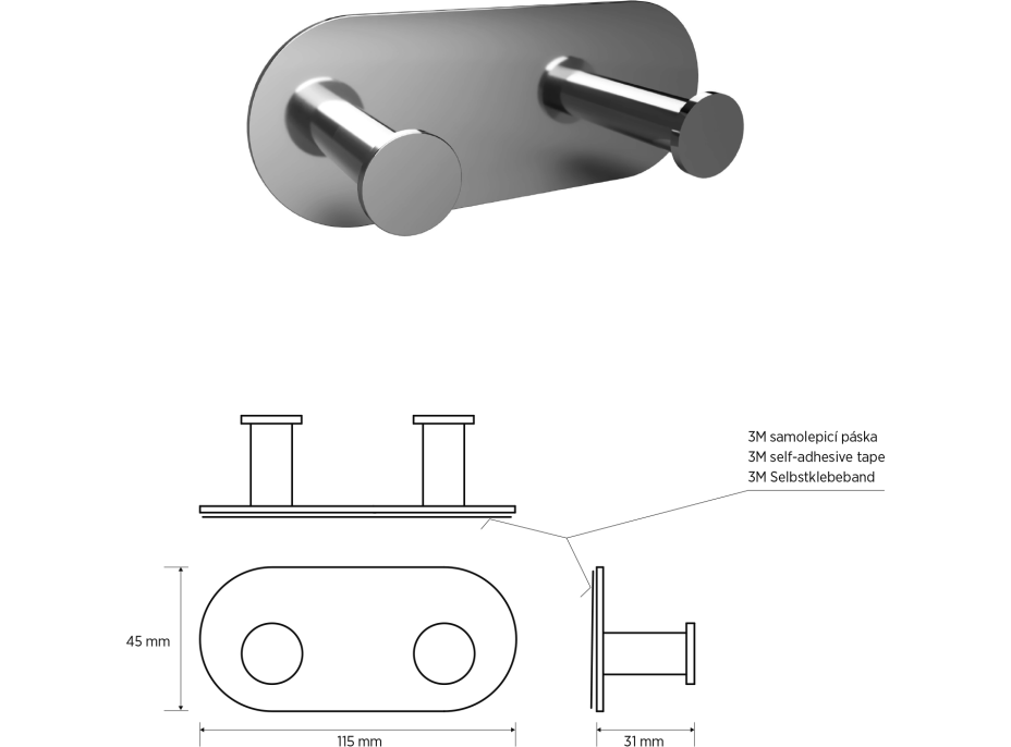 Sapho X-ROUND samolepící dvojháček, nerez lesk XR220