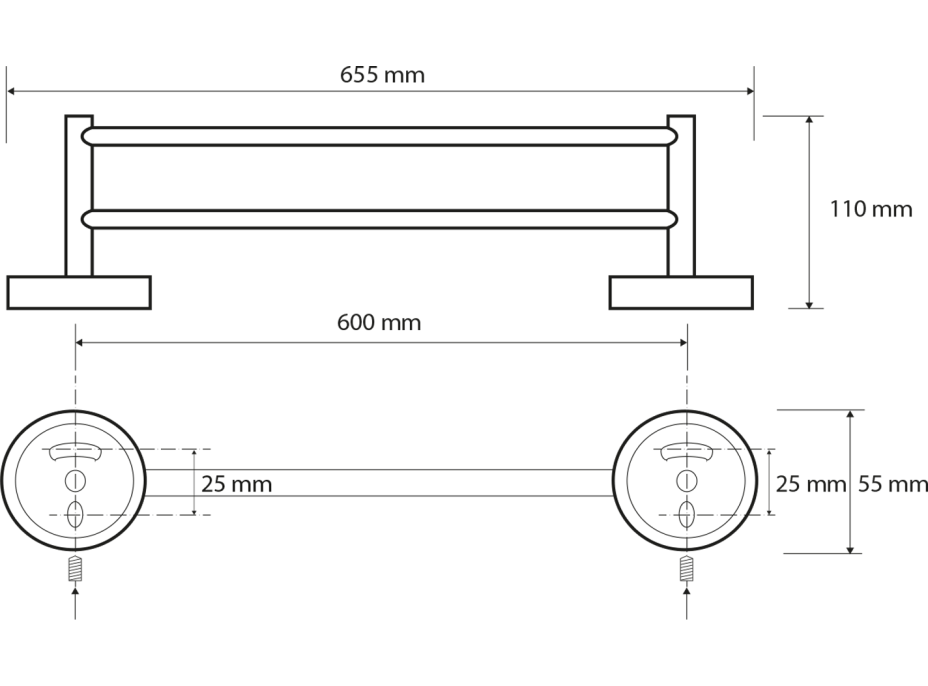 Sapho X-ROUND E dvojitý držák ručníků 600x110mm, chrom XR423