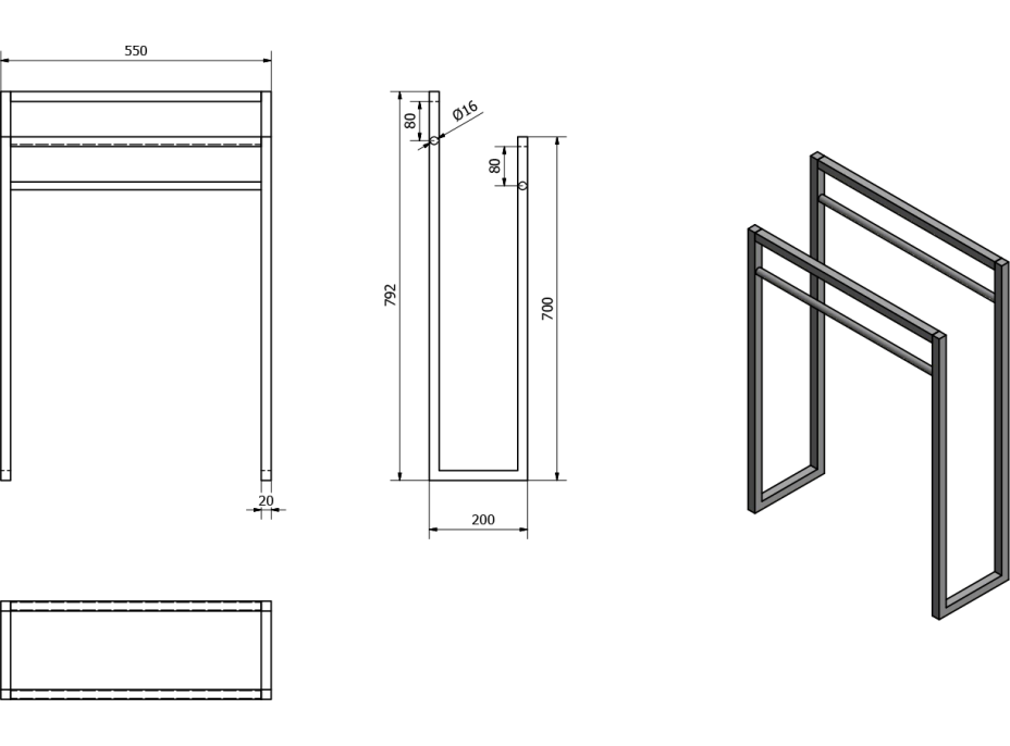 Sapho SKA stojan na ručníky 550x790x200mm, bílá mat SKA311