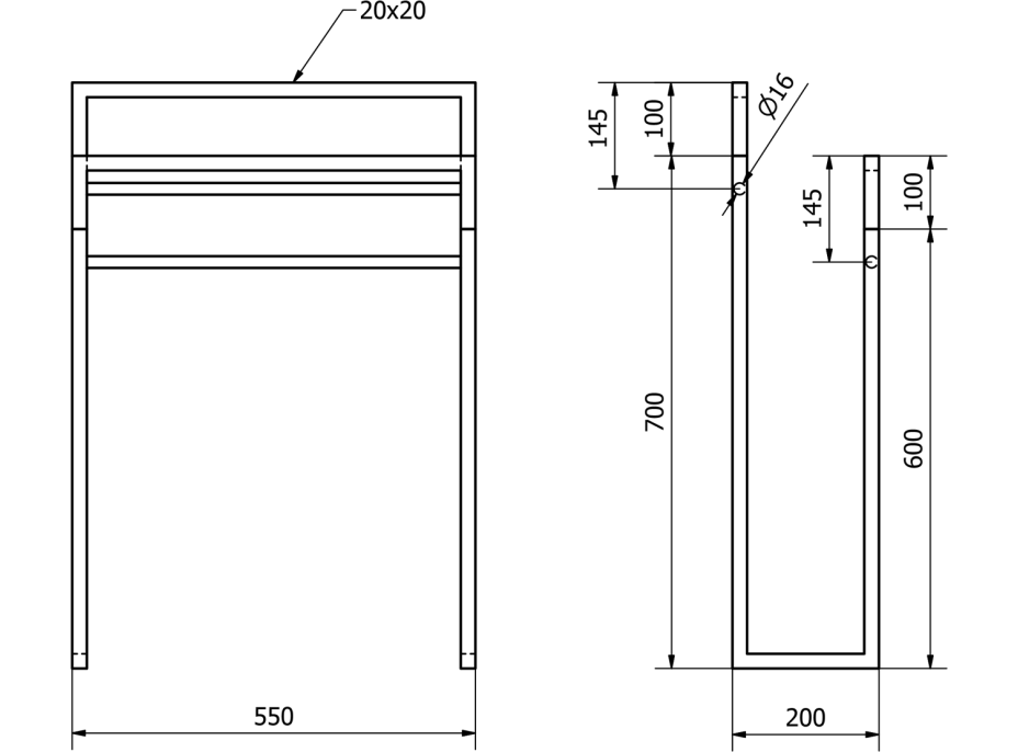 Sapho SKA stojan na ručníky 550x800x200mm, černá mat/dub SKA308