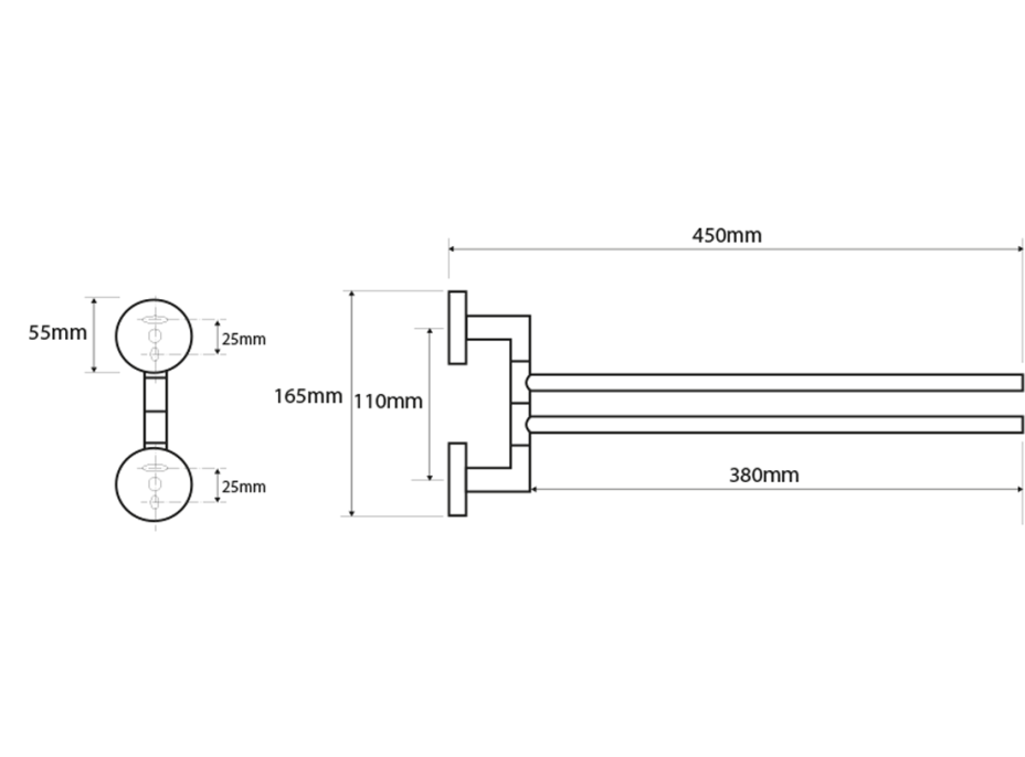 Sapho X-ROUND dvojitý držák ručníků otočný 380mm, chrom XR403