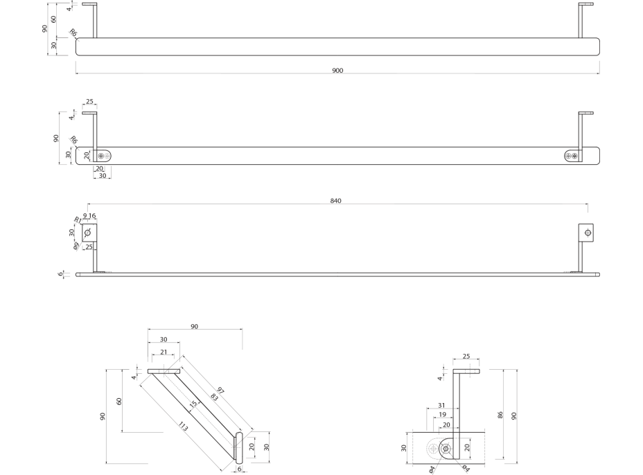 GSI PURA čelní držák ručníků 100cm, chrom PAPR100