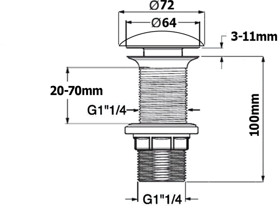 Isvea Umyvadlová výpust 5/4“, click-clack, keramická zátka, tl. 20-70 mm, černá mat 38TP0163I