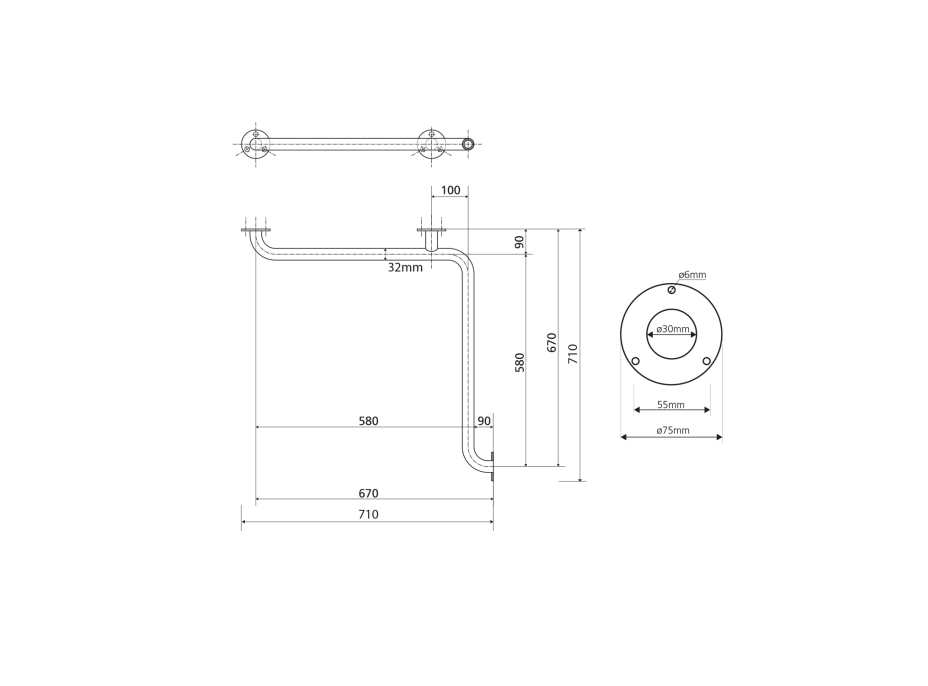 Sapho HANDICAP madlo do sprchy 670x670mm, bílá XH544W