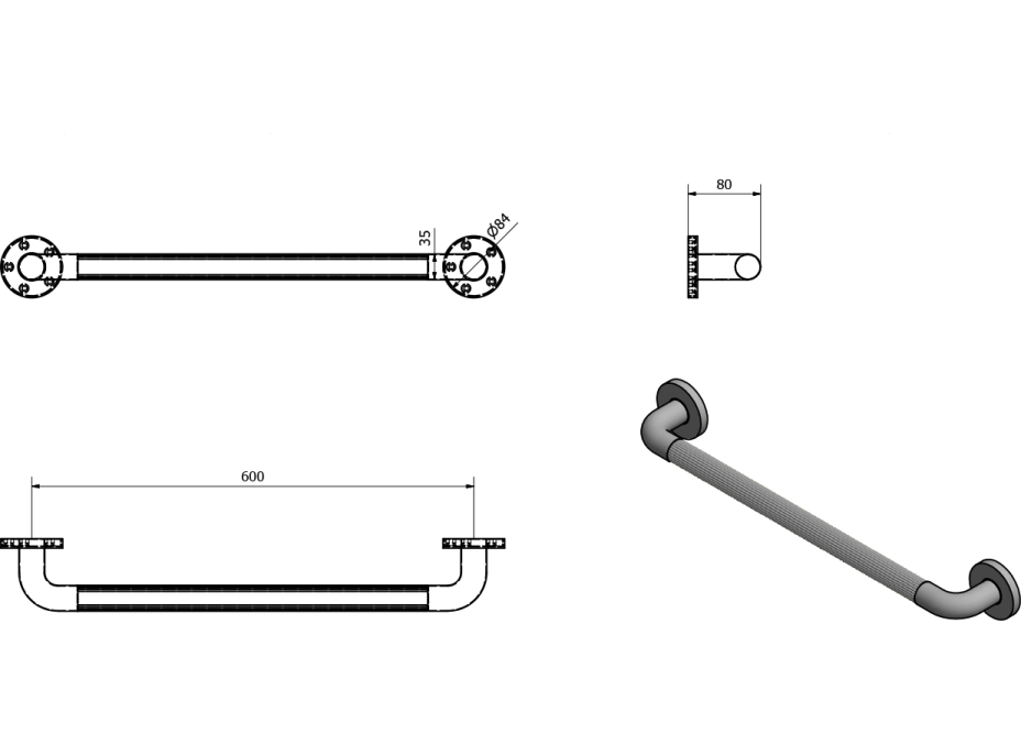 Aqualine WHITE LINE Pevnostní madlo plastové, 600mm MD360