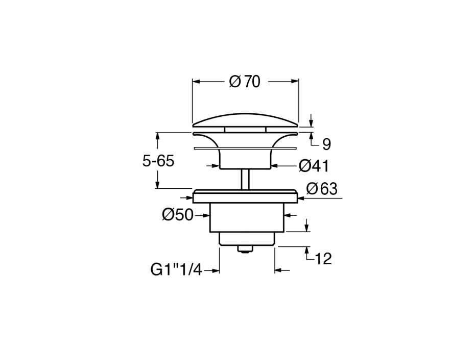 GSI GSI umyvadlová výpust 5/4“, neuzavíratelná, tl.5-65 mm, keramická krytka, bílá lesk PVC11