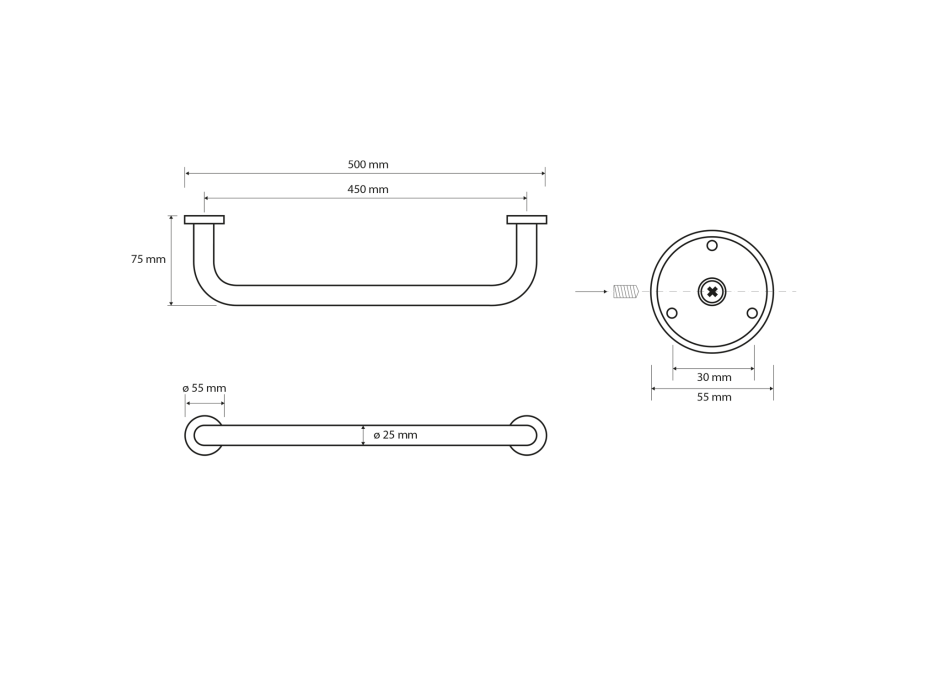 Sapho X-ROUND E madlo pevné 450mm, chrom XR500