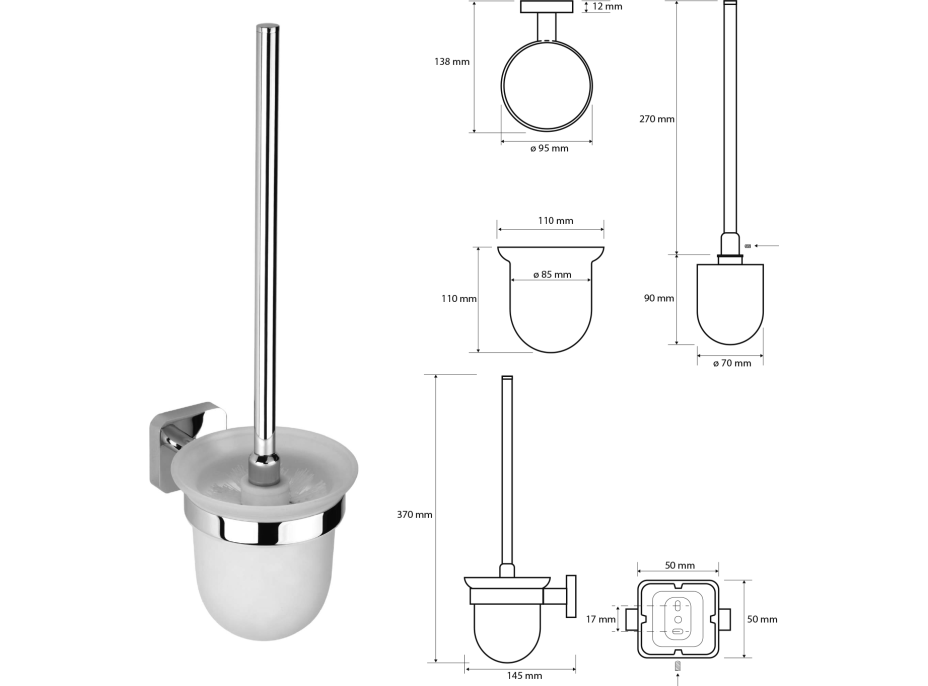 Sapho INSIA WC štětka závěsná, mléčné sklo, chrom IS008