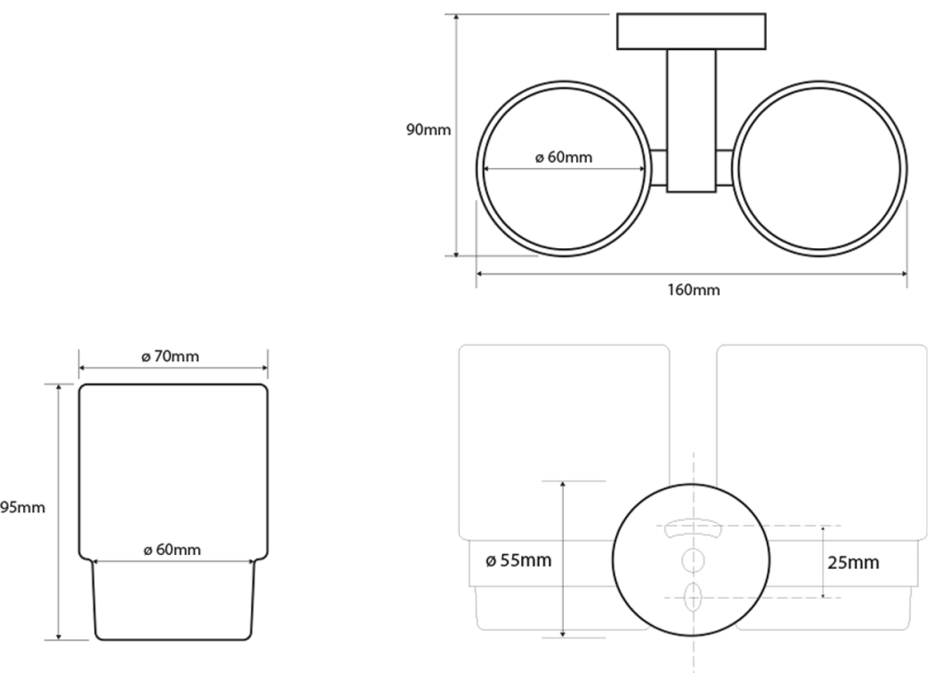 Sapho X-ROUND dvojitý držák skleniček, mléčné sklo, chrom XR902