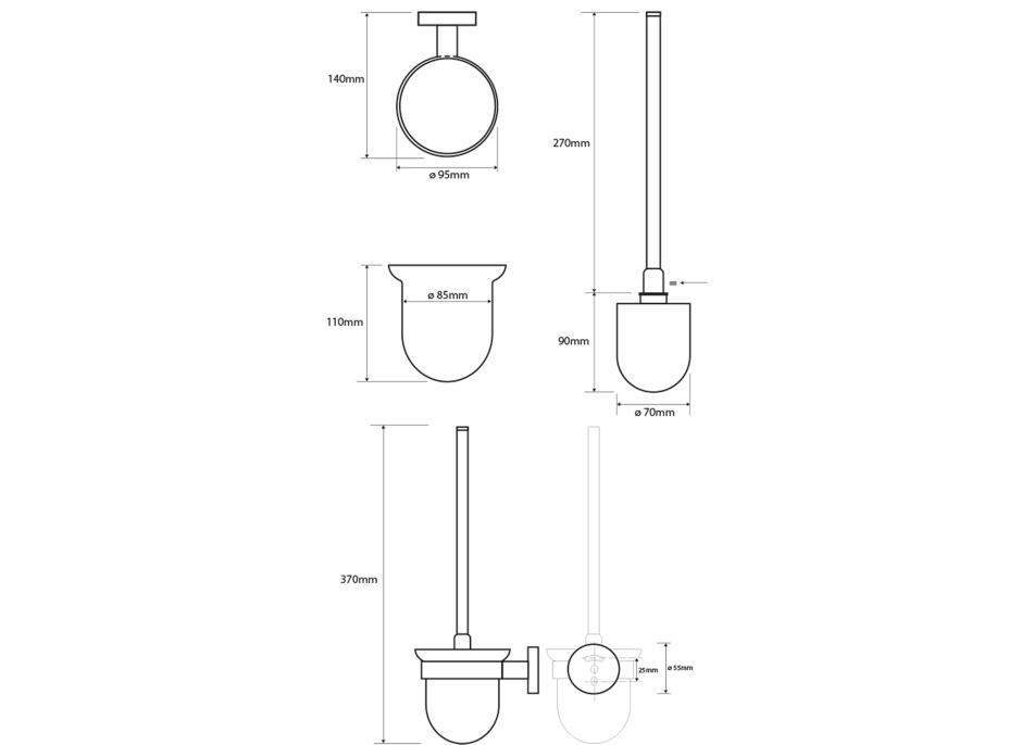 Sapho X-ROUND WC štětka závěsná, mléčné sklo, chrom XR303