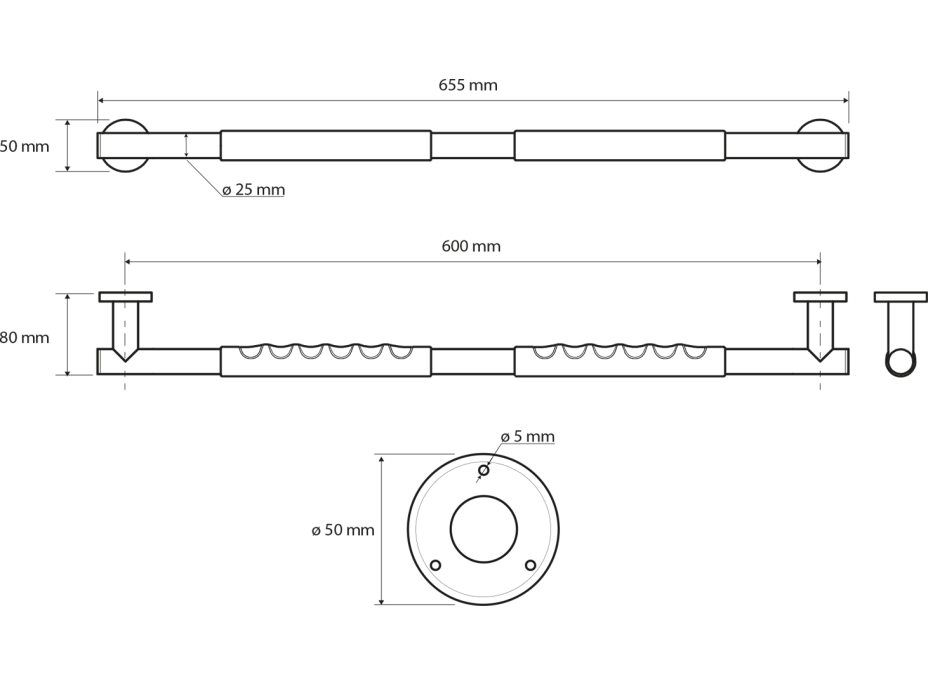 Sapho Pevnostní madlo s protiskluzem 600mm, nerez lesk XR506