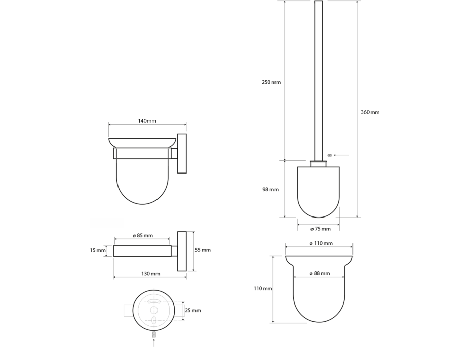 Sapho X-STEEL WC štětka závěsná, mléčné sklo, nerez mat XS301