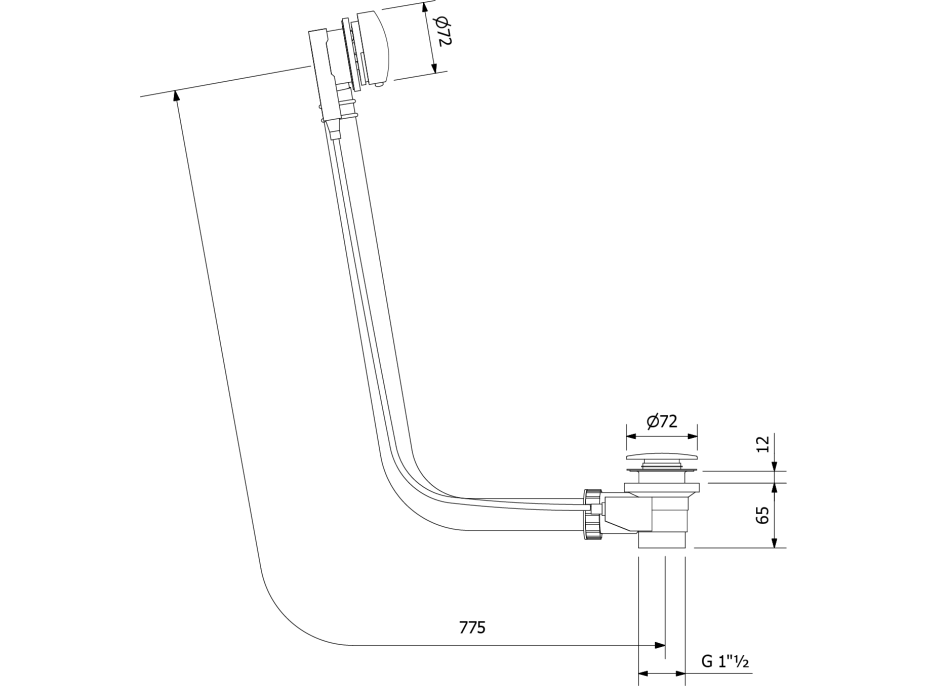 Polysan Vanová souprava s bovdenem, délka 775mm, zátka 72mm, černá mat 71681B