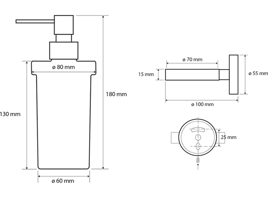 Sapho X-ROUND BLACK dávkovač mýdla 230ml, mléčné sklo, černá mat XR101B