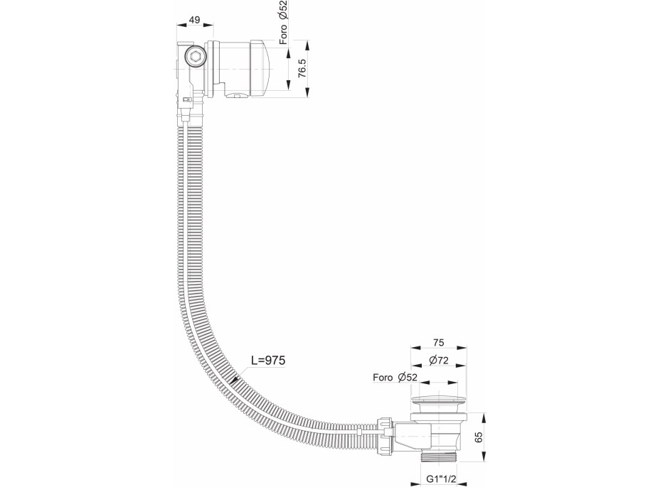 Polysan Vanová souprava s napouštěním, bovden, délka 975mm, zátka 72mm, zlato 71686G