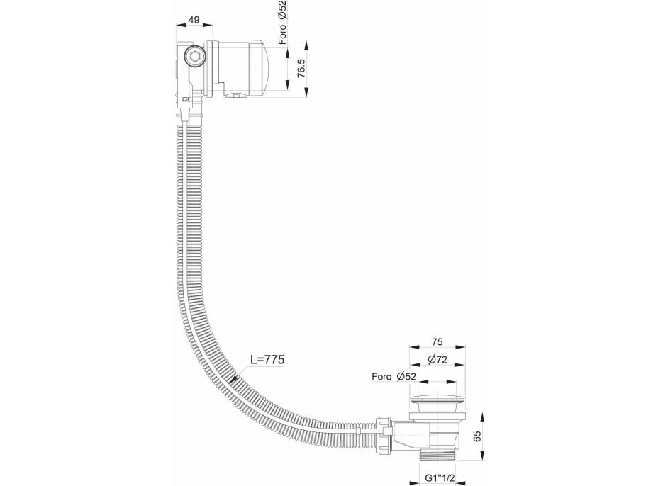 Polysan Vanová souprava s napouštěním, bovden, délka 775mm, zátka 72mm, zlato 71685G