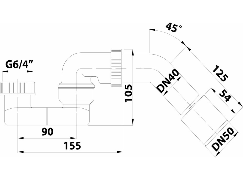 Bruckner Sifon s převlečnou matkou 6/4“ a úhlovým kolenem DN40/50 164.425.0