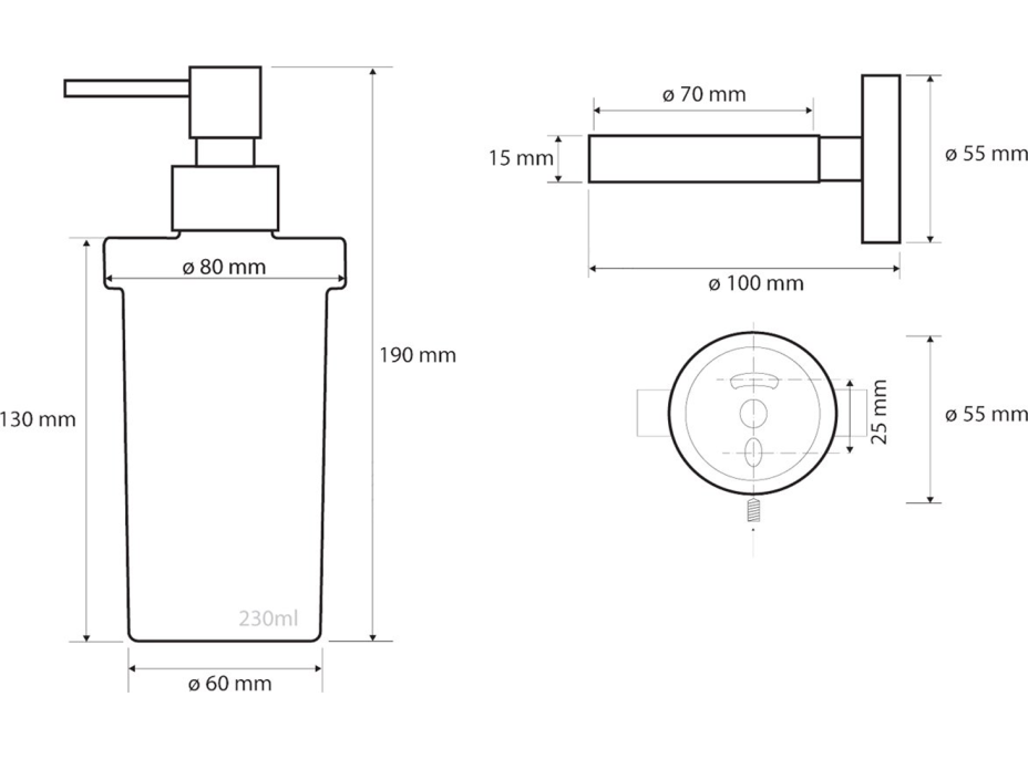 Sapho X-STEEL dávkovač mýdla 230ml, mléčné sklo, nerez mat XS101