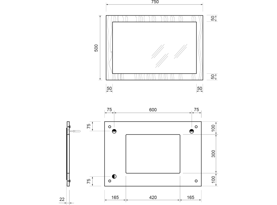 Sapho TREOS zrcadlo v rámu 750x500mm, dub Collingwood TS750-1919