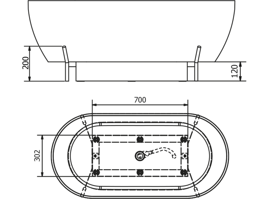 Polysan REDUTA konstrukce pro vanu 171x81cm, černá mat 72820B