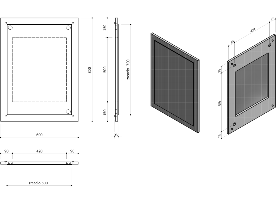 Sapho NIROX zrcadlo v rámu 600x800mm, dub stříbrný NX608-1111